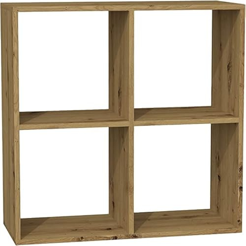 CDF Bücherregal Eiche Artisan – Regal 4 Fächern für Bücher, Spielzeug – möbel ideal für Wohnzimmer, Kinderzimmer oder Jugendzimmer – standregal Malax 2x2