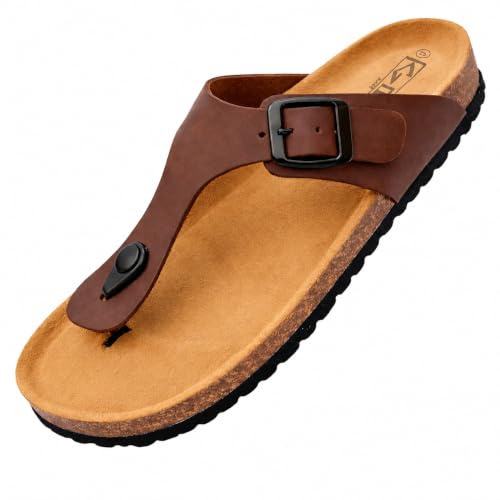 GONKOS® lädersandaler, anatomisk kork-innersula, äkta läder, naturkork, justerbart spänne, unisex tåsandaler, kvalitetssandaler tillverkade i Spanien, färg Brun storlek 41