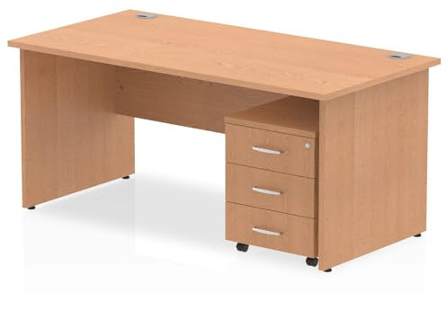 OPO Impulse Freestanding 1200/1400/1600/1800mm Panel End Rectangular Desk with Mobile Pedestal | Sturdy Build Weather & Heat Resistant Melamine Finish Desk Oak 3 Drawer 1400
