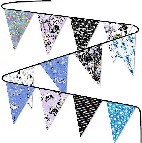 Banderín de tela para decoraciones de fiesta temática de Star and Wars, suministros de fiesta de cumpleaños de Star and Wars, banderines de cumpleaños mandalorianos para niños, adolescentes y adultos
