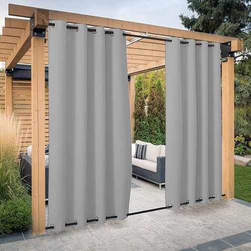 Vorhänge für Den Außenbereich für Garten-terrassenpavillon, Wasserdicht Thermisch Isoliert mit Ösen (Oben und Unten) Windschutz-terrassenvorhänge Sorgen für Privatsphäre, 1 Panel,Lightgray-B264xH183cm