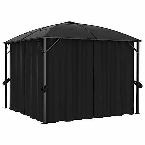 ZEYUAN Pavillon mit Vorhängen, Gartenpavillon, Pop-Up Partyzelt, Festzelt, Pavillon, Garden Decoration, Canopy Tent, Lagerzelt, 300 x 300 x 265 cm Anthrazit
