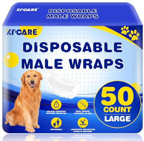 XPCARE 50 Count Disposable Male Dog Diapers, Male Dog Wraps,Super Absorbent Leak-Proof Fit (Large)