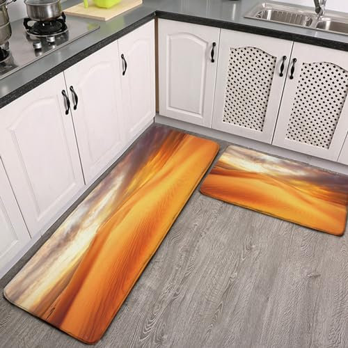 ducanll Nature Küchenteppich, 2 Stück, 120 x 43 cm, Wüstenlandschaft, Küchenhelfer, Anti-Ermüdungsmatten für Küchenböden, waschbarer Teppich, Badezimmerteppiche