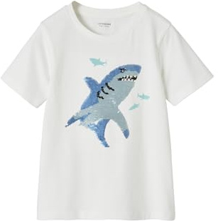 Vertbaudet Jungen T-Shirt mit Wende-Pailletten weiß 128