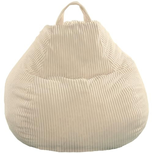 Bananair - Pouf Poire en Velours Côtelé – Doux, Confortable, Facilement Transportable & Housse Lavable – Gros Pouf Salon/Chambre pour Adulte, Ado, Enfant (80 x 70 cm, Blanc cassé)