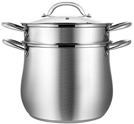 ANSNOW 2-Stufiger Dampfgarer Mit Glasdeckel Und Polierter Spiegeloberfläche, Dampfgareinsatz, Antihaftbeschichtet, Großes Fassungsvermögen/24 * 27,6 cm