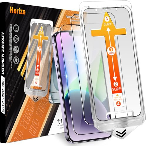 Herize 2-Pack [Auto Alignment Kit] Displayschutzfolie für iPhone 14 Pro, 6,1 Zoll HD klar Auto Staub Entfernung Installation Glas Film, 9H Härte Bubble Free Protector, Fall freundlich Anti-Kratzer