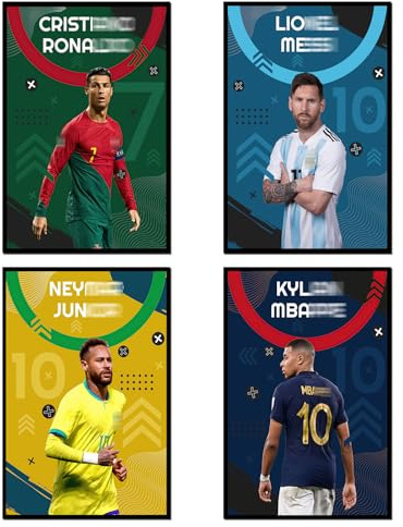 NebulaNova Set of 4 Fußball Superstars Poster - Ronaldo, Messi, Neymar und Mbape Kunstdruck für Wohnzimmer Raumdekoration, Ungerahmt 20x30cm