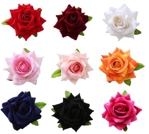 9 Stk Hochzeit Braut Blumen Anstecker, Blumen Haarnadeln Handgefertigte Rose Bräutigam Boutonniere Hochzeitsbrosche Blumenstrauß Korsage künstliche Blumen Haarspangen für Mädchen Frauen Party