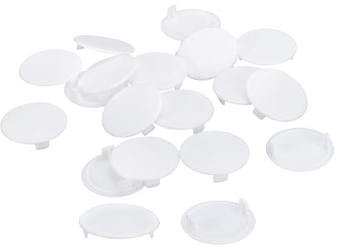 sourcing map 50Pcs Hinge Hole Covers, 35mm(1 3/8) Dia Plastic Concealed Hole Cover Round Flush Type Caps for Furniture Cabinet Cupboard, White
