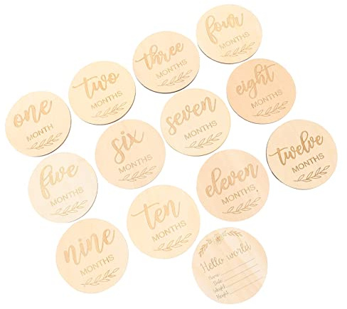 Beatifufu 13stücke Holz Meilensteinkarten Für Neugeborene Monatliche Fotoprops Zur Erinnerung Entwicklung des Kindes Chic Und Sicher Für Babyfotos