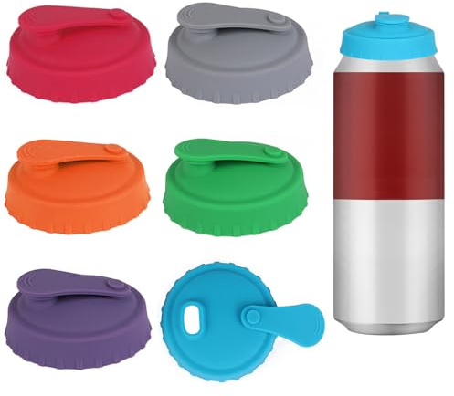 TAIANJI 6 Pcs Silicone Soda Can Lids, Reusable Can Lids for Fizzy Drinks Spill Proof for Drinks Universal Size for Coke Juice Beer