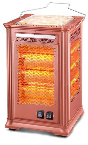 Calentador de cinco lados tipo barbacoa, calentador eléctrico de 5 caras calentador eléctrico con asa de transporte, parrilla de barbacoa portátil, horno de camping con bandeja extraíble rose gold