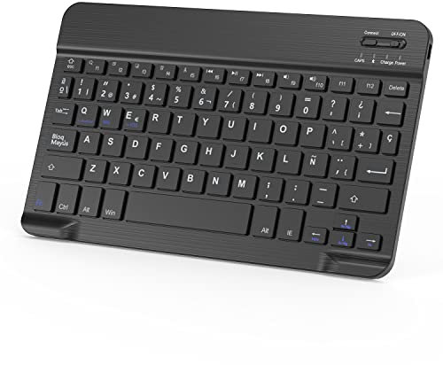Teclado Español Ñ Bluetooth para iPad, iPad Pro/Air, Tablet Samsung,Xiaomi Pad 7/6/5, Teclado Recargable Ultraportátil Compatible con iOS Apple iPad/Tablet Android Samsung, Huawei, Redmi Pad