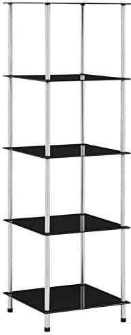 ShGaxin Regal mit 5 Ablagen Schwarz 40x40x130 cm Hartglas, Regal Zimmer, Bookshelf, Leiterregal, Standregal, Wandregal, Aktenregal, DVD Regal
