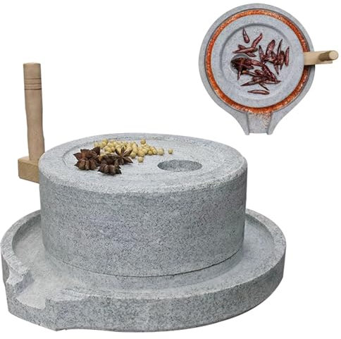 Hand Grain Mill Stone,Grain Mill Stone for Spices/Soy Milk/Tea/Coffee/Flour/Wheat, Handmade Brewing Grinder Machine, Home Craft Teaching Pulverizer Decor