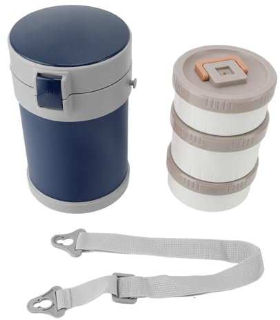 Fabater Aislada de 3 Niveles, Lonchera Al Vacío de Gran Capacidad, Tarro de Comida Aislado con 3 Loncheras, Correa para el Hombro, Contenedor de Alimentos Fríos y Calientes a Prueba de
