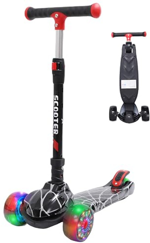 Habib Kinderroller mit LED Leuchträdern, Klappbar Tretroller 3-12 Jahre, Höhenverstellbar Scooter für Mädchen & Jungen, Roller Kinder mit Rutschfesten Griffen & Hinterradbremse