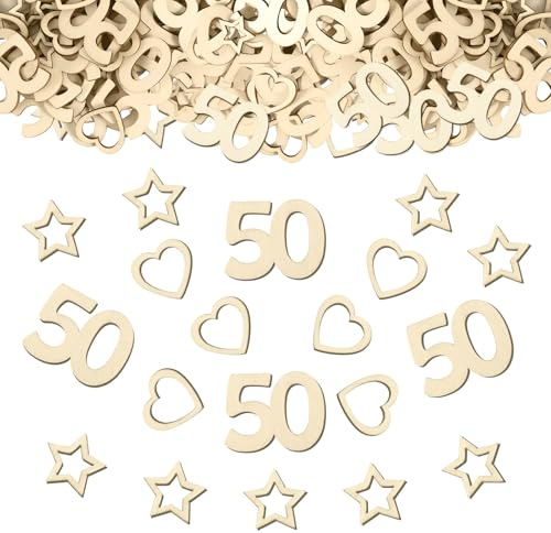 150 Stück Streudeko Holz Deko 50 Geburtstag Frau, Holz Konfetti 50 Deko, Holzherz Stern Streudeko Tischdeko 50 Mann, Tischdeko Geburtstag