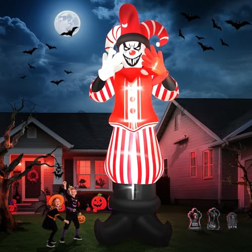 Kalolary 12FT Riesige Halloween-Aufblasbare Dekoration, Rote Kostüm-Gruselclown-Aufblasfiguren mit integrierten LED-Leuchten Große Gruselclown-Aufblasfigur für Halloween-Gartendekoration im Freien
