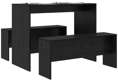 vidaXL Matgrupp 2 pcs Svart ek Konstruerat trä, Stilig matgrupp, rektangulärt bord och bänkar, modern trädesign, praktiskt utrymmessparande möbler