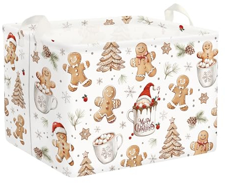 Clastyle Christmas Gingerbread Man Baby Laundry Hamper Snowflake Clothes Kids Storage Basket Collapsible Boys Girls Toy Box for Nursery Room,White,40 * 30 * 30 cm