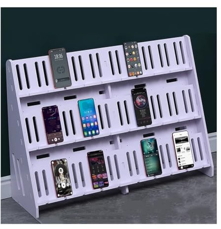 Multi-Unit PVC Classroom Cell Phone Holder & Storage Cabinet, Ideal for Conference Rooms & Stores, Includes Fan Cooling, Space-Saving Design (85.6x25x60 cm)