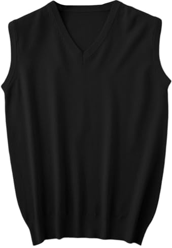 Gilet sans manches en tricot pour homme avec col en V - Veste légère en maille respirante et douce pour le printemps et l'automne - Pièce de superposition décontractée et confortable, 01#_noir, XL