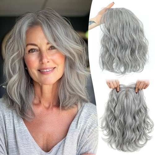 Ms Taj 11 Inch Short Wavy Hair Topper for Women with Thinning Hair, Natural Synthetic Lightweight & Breathable Hairpiece for Women with 6.5x6.5 Base, Instantly Adds Volume and Coverage