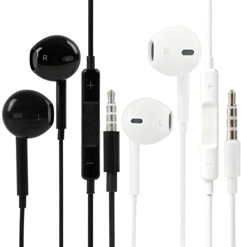 Wvxilyr 2 st trådbundna hörlurar, 3,5 mm jack, trådbundet hörlursuttag, trådbundet headset, brusreducerande hörlurar med mikrofon, kompatibel för 16/15 Pro Max, Galaxy S24/S23