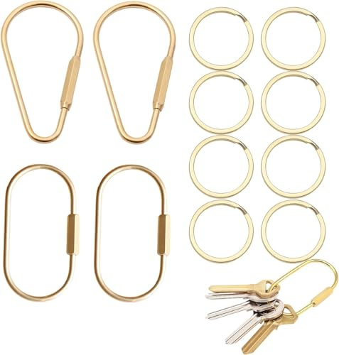 Wangyaohan Lot de 12 porte-clés à vis en laiton - 2 manilles en U (3,2 x 6,1 cm) + 2 manilles A (3 x 6 cm) + 8 joints toriques (2,5 cm)