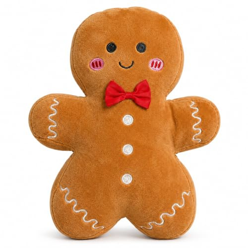 PIujsym 30cm Lebkuchenmann Kissen Weihnachten – Weiches Weihnachtskissen Aus PP Baumwolle, Kuscheliges Lebkuchen Kissen Deko & Nikolaus Geschenk Freunde & Familie