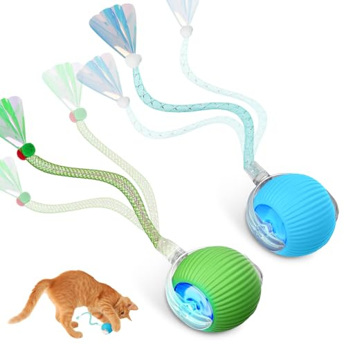 LITLBEST Interaktives Katzenspielzeug für Wohnungskatzen, Automatisches Spielzeug für Gelangweilte Erwachsene Wohnungskatzen, ntelligentes Rollballspielzeug für Kätzchen (Blau + Grün)