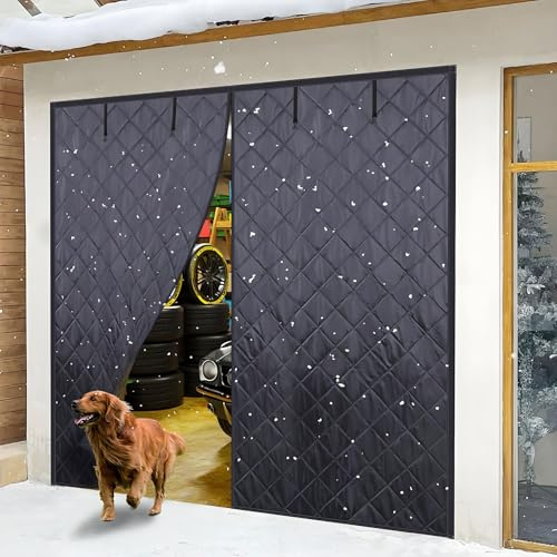 Magnetisk värmeisolerad garageportsgardin Isoleringskit för 2 bilar Garageportsskydd för vintern Isolerade skydd med förbättrad viktad botten för vindtäthet(Black,W229xH213cm)