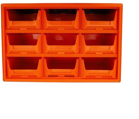 Stapelbarer Schubladen-Nizer aus Kunststoff mit 9 Fächern, Wandmontage, Werkzeug-Aufbewahrungsbox für Hardware-Komponenten, unterteiltes Design, langlebiges PP-Material (Orange)