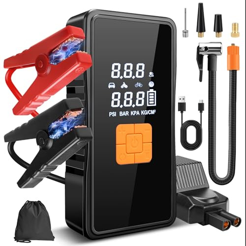 Ordriv 8000A Starthilfe Powerbank für pkw mit Kompressor 150PSI, 14000mAh Jump Starter für alle Benzin und 12.0L Diesel (12V), Auto Powerbank mit EIN-/Ausgang, LED-Licht