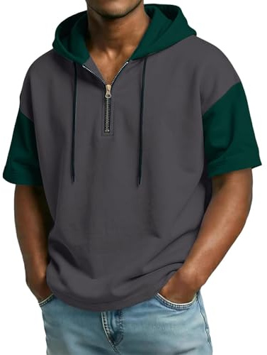 Generico Felpa Maniche Corte con Cappuccio Uomo Leggera Estiva Traspirante Stile Streetwear Oversize Taglie Forti Maglietta T Shirt Maglia Sportiva Estate Casual Sweatshirt