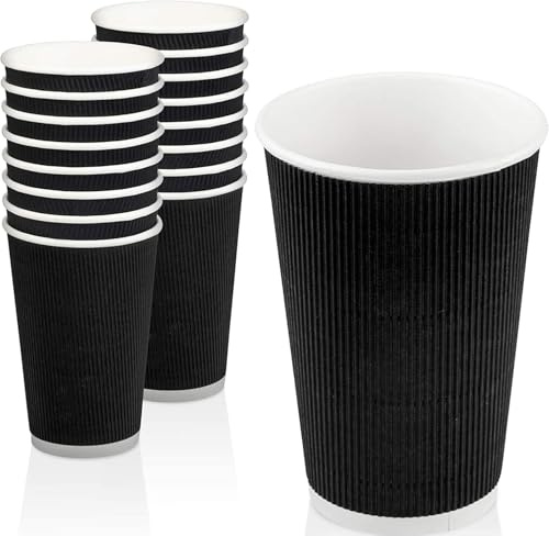 EVOKK Disposable Coffee Cups 12oz (Pack of 100) – Black Triple Wall Insulated Takeaway Cups for Hot & Cold Drinks – Kraft Paper Ripple Cups – Eco-Friendly, Leak-Proof & Durable (Black)