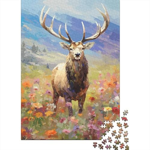 Cervo Maestoso Puzzle 1000 Pezzi Carta per Adulti Prato Fiorito Gioco di Puzzle 1000 Pezzi Relax Decorazione Regalo Casa 52x38cm/1000pcs