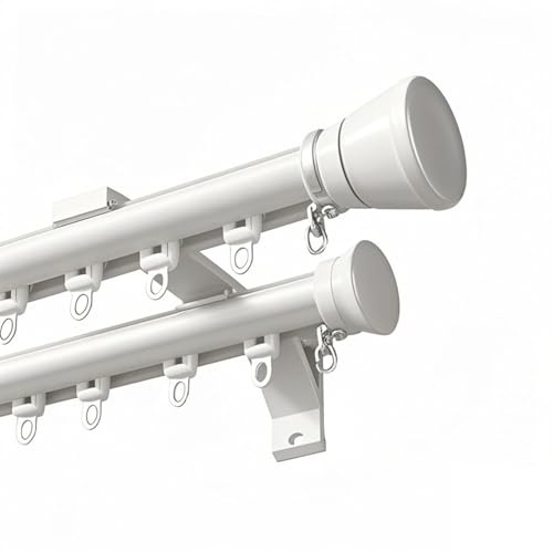Dubbel gardinstång 1-6 m, väggmontering av aluminiumlegering, mångsidig för kommersiella, lägenhet, hotell, sjukhusanvändning, enkel installation (vit, 1,40 m)