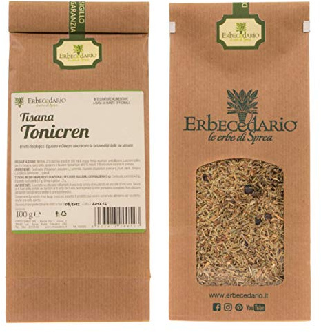 Erbecedario - Tonicren Tisana Depurativa Reni con Equiseto e Centinodia, Infuso Diuretico Drenante per pulizia vie urinarie e depurazione Fegato e Reni, Tisana benessere vie urinarie 1 Sacchetto 100g