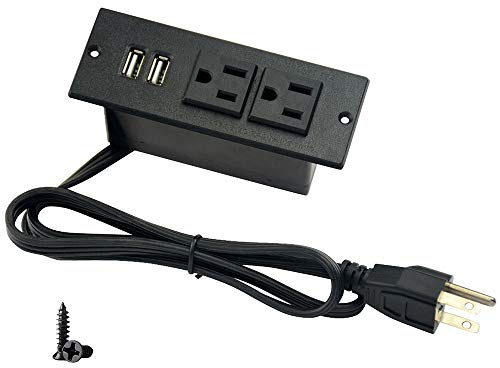 Desktop Power Strip with 2 Outlets 2 USB 2.1A Insert Mounting Built in Desk Table Sofa Cabinet Nightstand