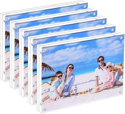 JUOIFIP 5 Pack Acrylic Picture Frame 5x7 Clear Double Sided Magnetic Picture Frameless Desktop Display Photo Frame with Stand Best Gift for Family, Baby, Friend