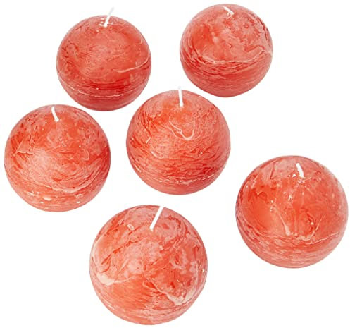 Spaas 6 Rustic Unscented Ball Candles 80 mm, 24 Hours, Ginger Orange