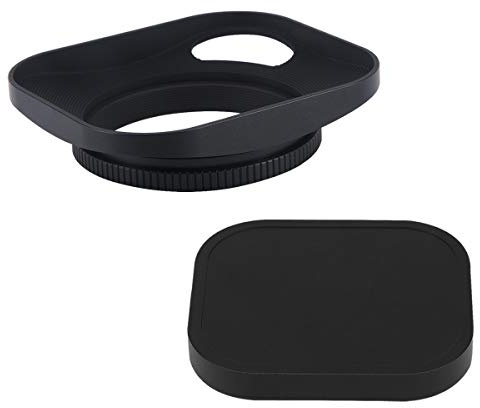 Haoge LH-B46P 46 mm quadratische Metall-Gegenlichtblende zum Einschrauben mit Aussparung für Leica Entfernungsmesser Kamera mit 46 mm E46-Filtergewindeobjektiv, Schwarz