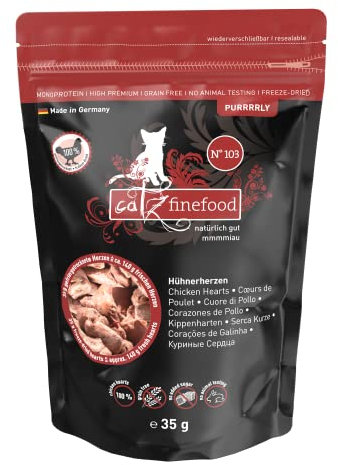 Catz finefood Purrrrly No. 103 Hühnerherzen, gefriergetrockneter Katzensnack/ Katzenleckerli, 6er Pack (6 x 35 g)