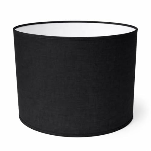 Zylinder Lampenschirm Baumwolle Stoff handgefertigt für Deckenleuchte, Tischleuchte, Stehlampe (Schwarz, 25 cm Durchmesser 20 cm Höhe)