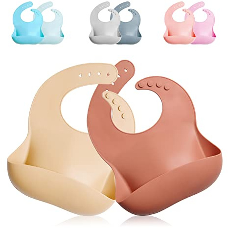 GODR7OY Silicone Baby Bib, BPA Free Waterproof Bibs, Adjustable 2PCS (Natural)