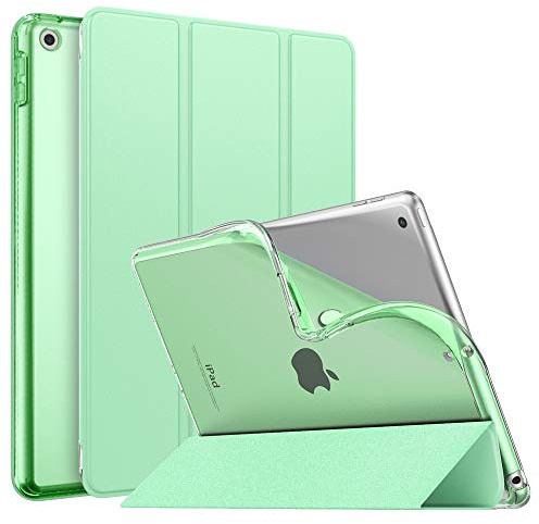 MoKo Hülle Kompatibel mit Neu iPad 9./8./7. Generation (2021/2020/2019), iPad 10,2 Zoll Hülle mit Ständer, TPU Transluzent Matt Rückseite Cover mit Auto Schlaf/Aufwach Funktion, Grün